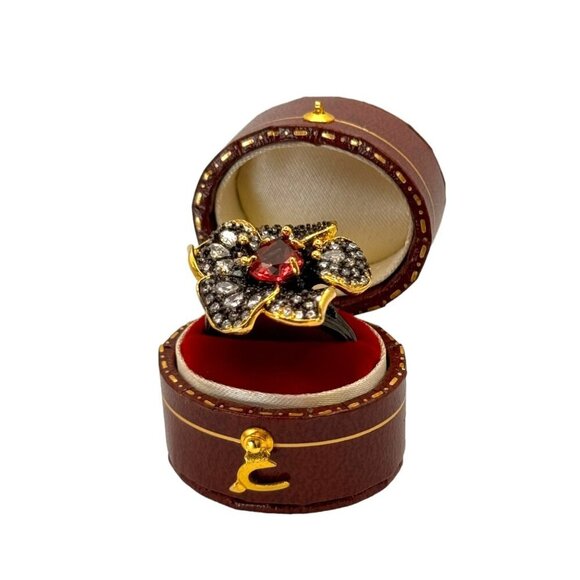 NEW Flower Cocktail Ring Sz.8 14K Black Gold Over S925 Silver Orchid Glam Fairy - Picture 10 of 13